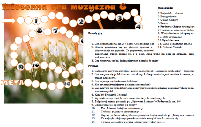 Wiosenna gra muzyczna dla klasy 6
