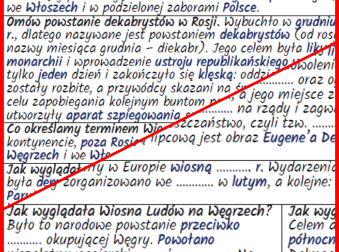 Wiosna Ludów, wojna krymska, Święte Przymierze w 1. połowie XIX w. (notatki, karta pracy)