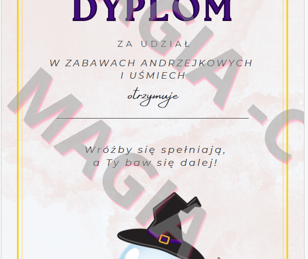 Andrzejki dyplom za udział w zabawach + girlanda