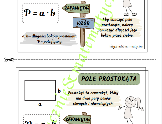 Pole prostokąta - wklejka do zeszytu.