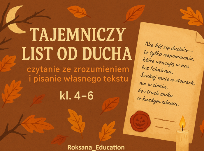 👻 „Tajemniczy list od ducha” – czytanie ze zrozumieniem i pisanie własnego tekstu (kl. 4–6) ✉️🕯️