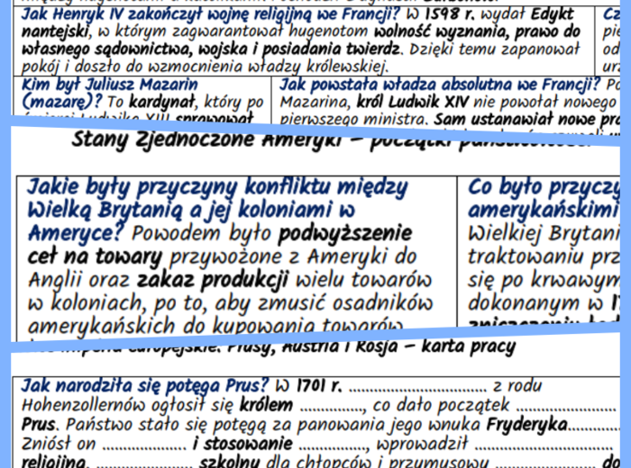 Europa i Ameryka Północna w XVII–XVIII w. Komplet notatek i kart pracy