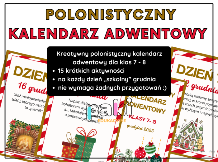 🎄 Polonistyczny kalendarz adwentowy 2025 dla klas 7-8 🎄