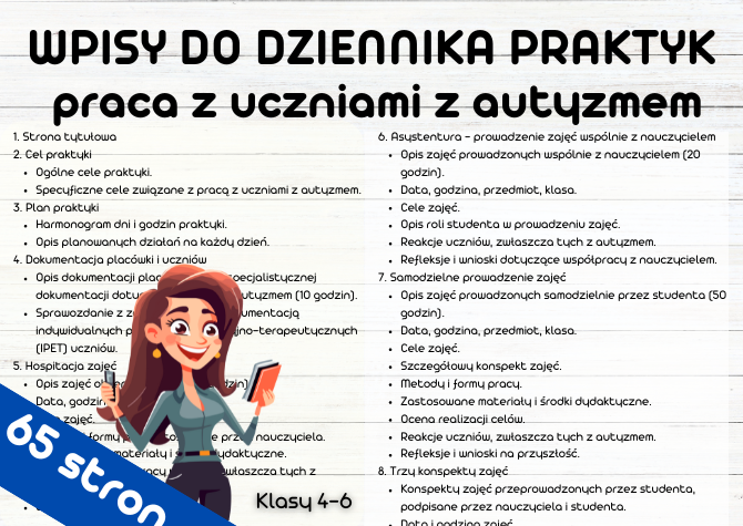 Wpisy do dziennika praktyk - praca z uczniami z autyzmem