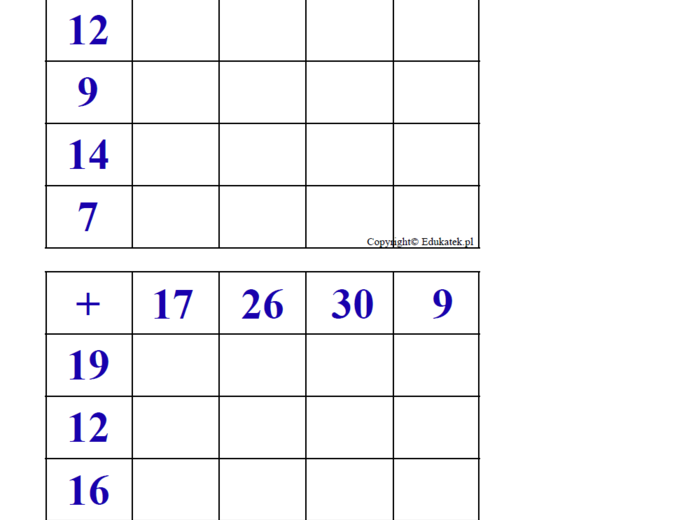 Dodawanie w kratkę – doskonalenie dodawania