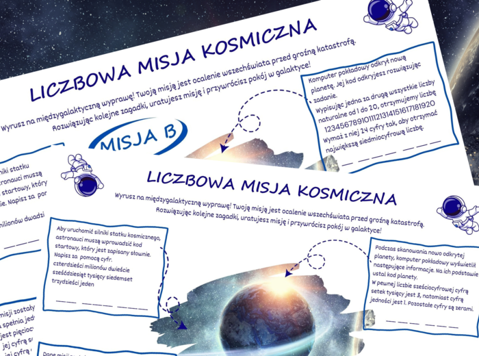 LICZBOWA MISJA KOSMICZNA - dziesiątkowy system pozycyjny, karta pracy, klasa 4-8, zapisywanie liczb