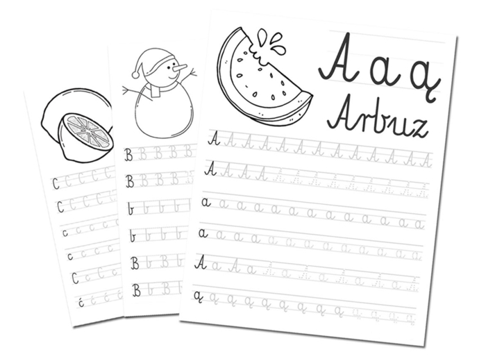 Nauka pisania literek po śladzie