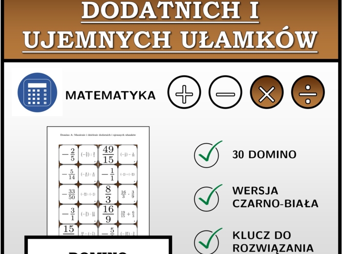Domino - Mnożenie i dzielenie dodatnich i ujemnych ułamków | matematyka
