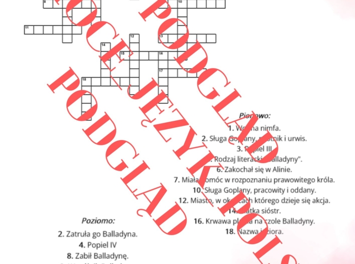 Krzyżówka "Balladyna" Juliusz Słowacki