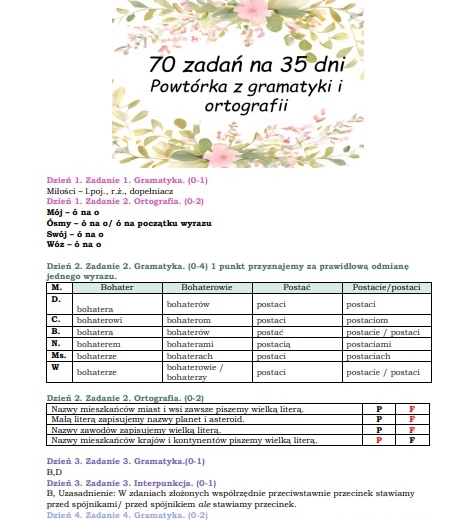 Ćwiczenia z ortografii i gramatyki egzamin ósmoklasisty