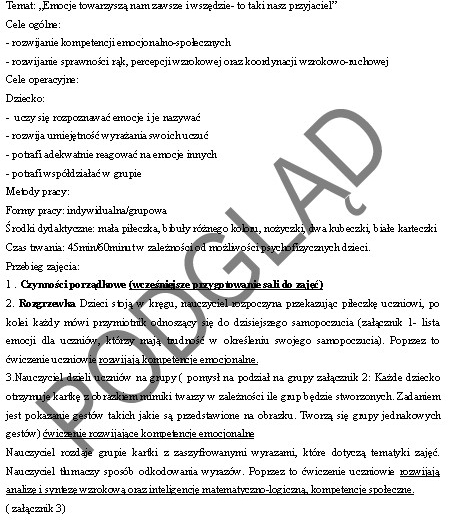 Konspekt zajęć rozwijających kompetencje emocjonalno-społeczne z dodatkami