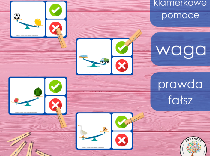 Klamerkowe pomoce - waga - prawda/fałsz