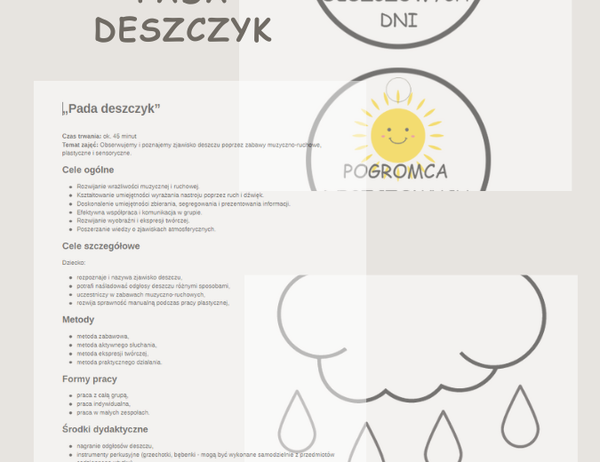Scenariusz zajęć "Pada deszczyk"