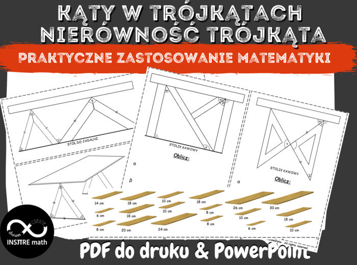 Miary kątów w trójkątach, kąty przyległe i wierzchołkowe, nierówność trójkąta. Projektant mebli. Praktyczne zastosowanie matematyki.