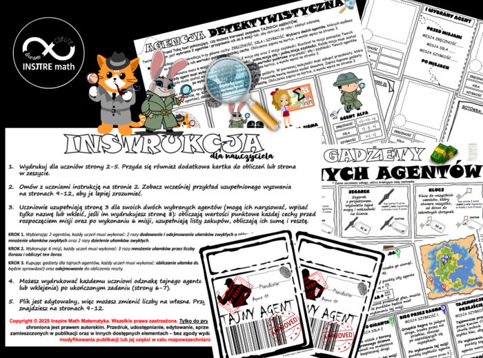 Agencja Detektywistyczna UŁAMKI ZWYKŁE. Matematyczne wyzwanie – dodawanie, odejmowanie, mnożenie i dzielenie ułamków.