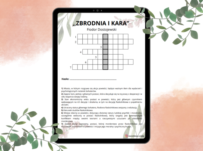 Krzyżówka "Zbrodnia i kara" Fiodor Dostojewski - pozytywizm, matura, szkoła średnia, powtórka