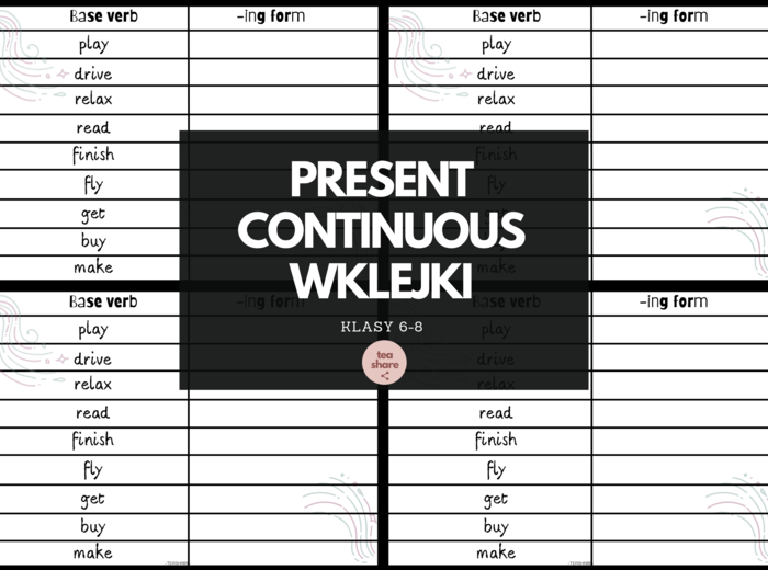 PRESENT CONTINUOUS - wklejki dla klas 6-8