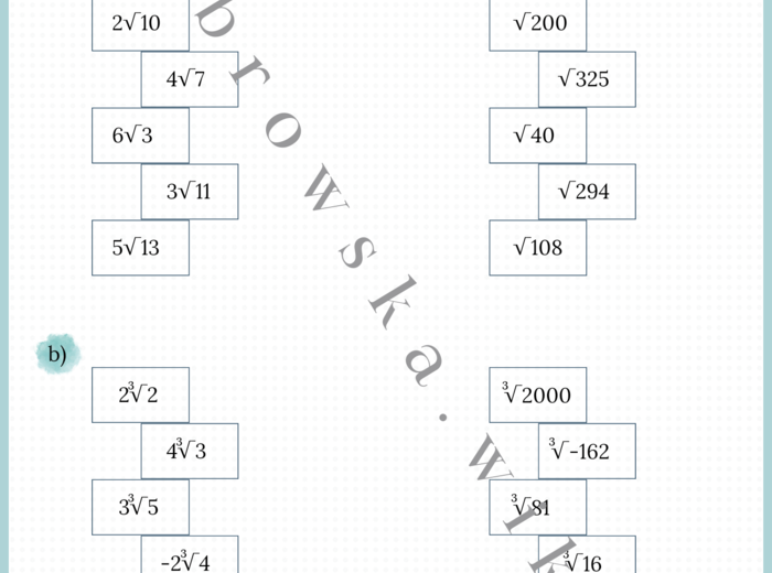 Włączanie czynnika pod znak pierwiastka - karta pracy