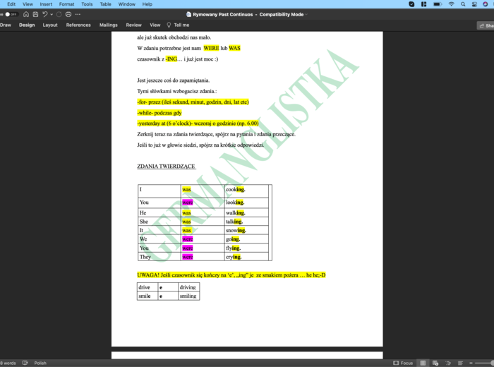 Rymowany Past Continuous