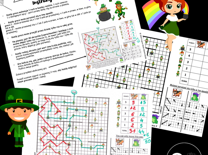 DARMOWA Gra Matematyczna – Złap Skrzaty (Leprechauny). Gra logiczna. Matematyczny Dzień Świętego Patryka.