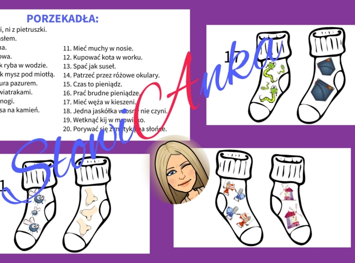 Dzień Kolorowej Skarpetki (Światowy Dzień Zespołu Downa) - ZESTAW: napis + gazetka + gra skojarzeniowa "Porzekadła"