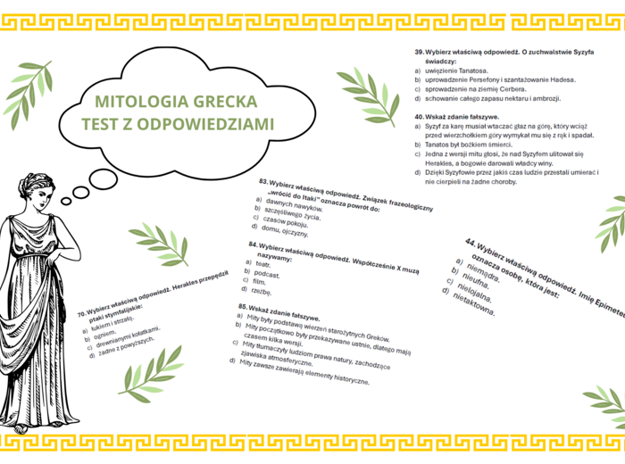 Mitologia grecka - sprawdzian, test