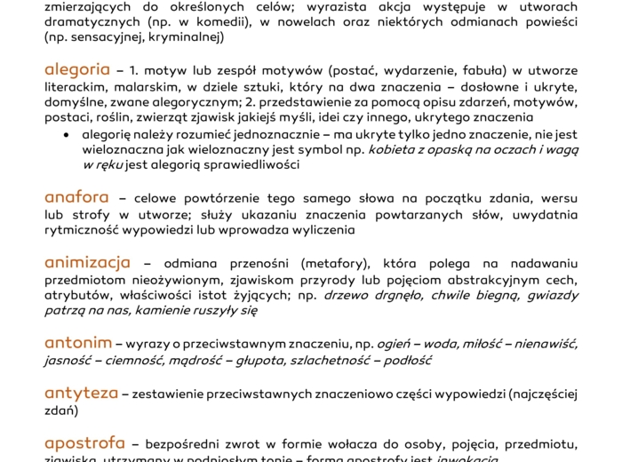 Pojęcia teoretycznoliterackie - środki stylistyczne - słownik