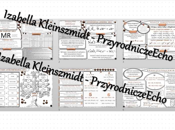 Zestaw sketchnotek – notatek do całego działu „Sole” - wykonanych w power point do edycji. Chemia 8