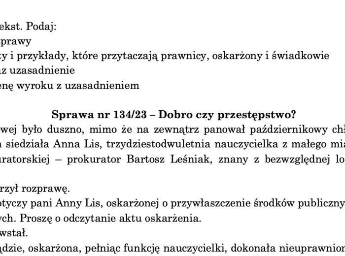 Fragment rozprawy sądowej (wprowadzenie do rozprawki)