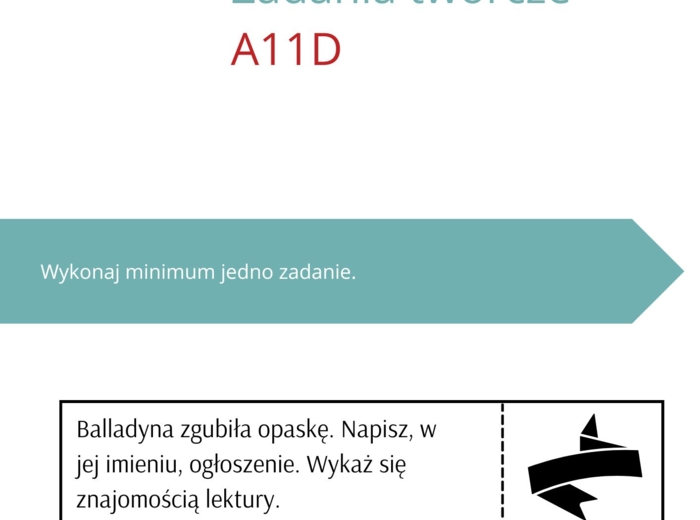 Balladyna - zadania twórcze - egzamin ósmoklasisty