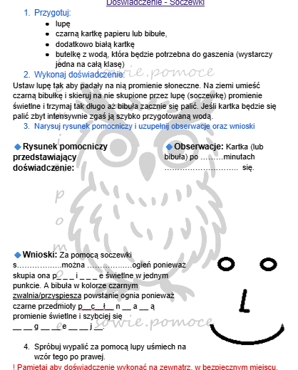 Doświadczenia z optyki -karty pracy