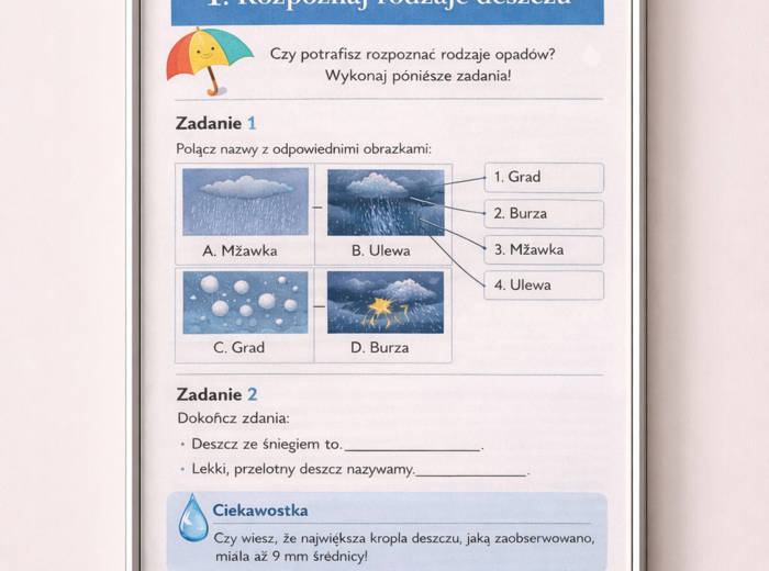 Karta pracy Rozpoznaj rodzaje deszczu