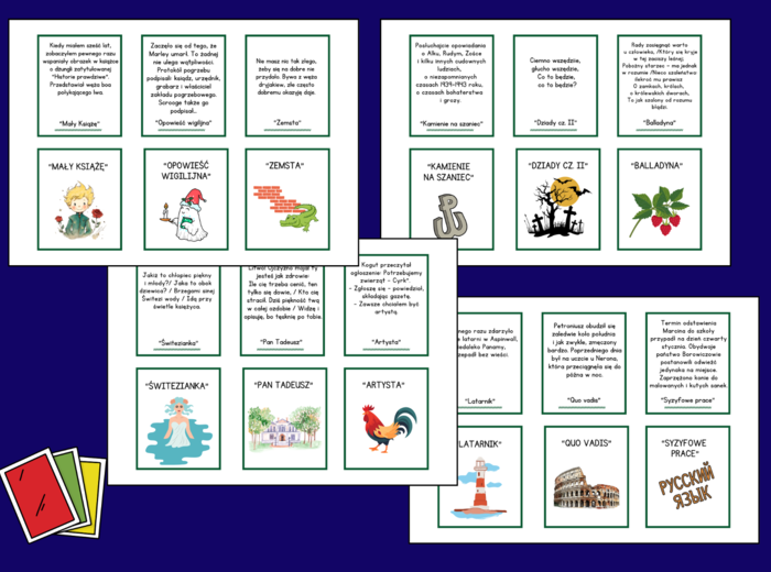 🎴 Gra „Karuta – CYTATY - ♦️Pierwsze zdania z lektur z kl. 4-8 – powtórka 🎯 - język polski - biblioteka