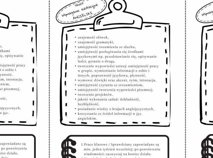 Wymagania edukacyjne - wklejka - Angielski