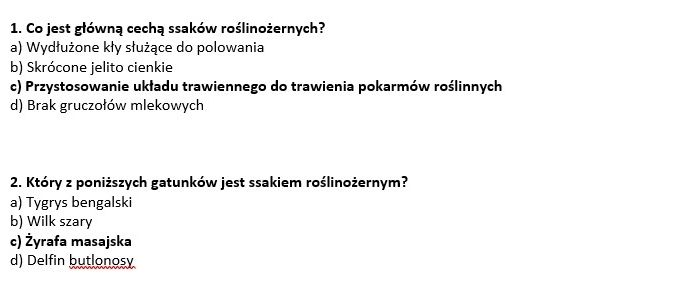 Test- ssaki roślinożerne świata