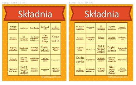 Wypowiedzenia - składnia. Gra Bingo