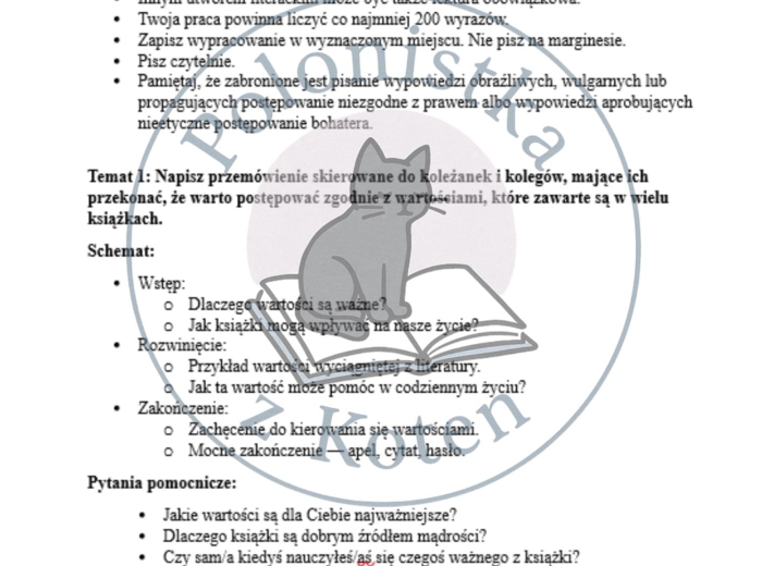 Schematy do opowiadań, rozprawek i przemówień – egzamin ósmoklasisty