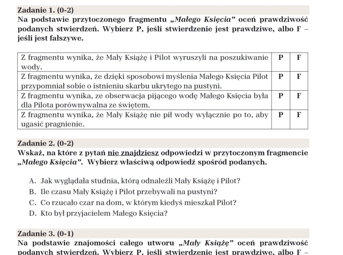 Arkusz egzaminacyjny "Mały Książę"