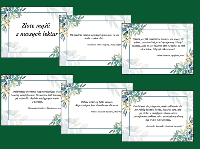 ZŁOTE MYŚLI z lektur szkolnych - CYTATY - lektury - kl. 7-8 - gazetka - 31 stron - wersja 1