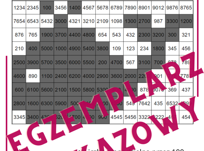 Kolorowanka - kodowanka - podzielność liczb przez 100
