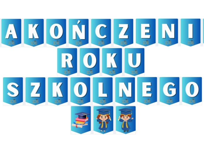 Girlanda, dekoracja, napis ZAKOŃCZENIE ROKU SZKOLNEGO + gratis