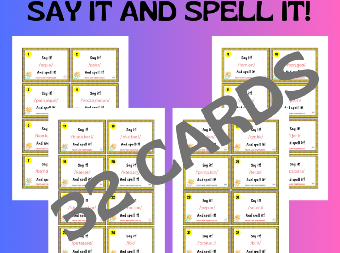 FRUIT AND VEGETABLES PRONUNCIATION CARDS