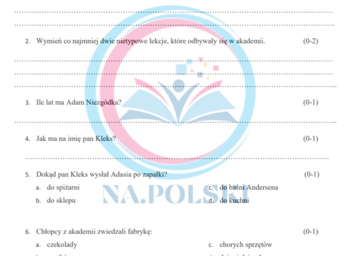 Sprawdzian ze znajomości "Akademii Pana Kleksa"