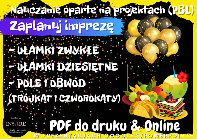 Ułamki zwykłe i dziesiętne. Projekt matematyczny: zaplanuj imprezę. Nauczanie Oparte na Projektach (PBL) dla kl.5-8