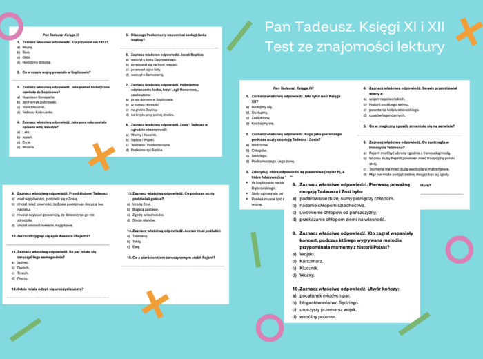 Pan Tadeusz. Księgi XI i XII - test ze znajomości treści lektury