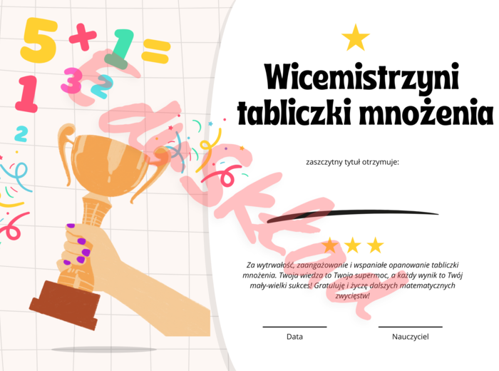 🎉 Zestaw kolorowych dyplomów na Dzień Tabliczki Mnożenia 🎉