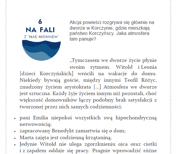 Bądź na fali z "Nad Niemnem" - podchody literackie dla szkoły podstawowej, NARODOWE CZYTANIE 2023