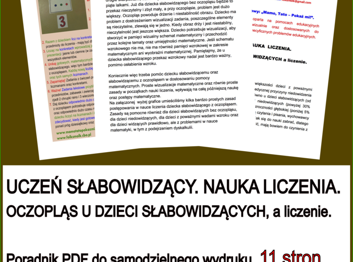 UCZEŃ SŁABOWIDZĄCY. NAUKA LICZENIA. OCZOPLĄS U DZIECI SŁABOWIDZĄCYCH a liczenie.