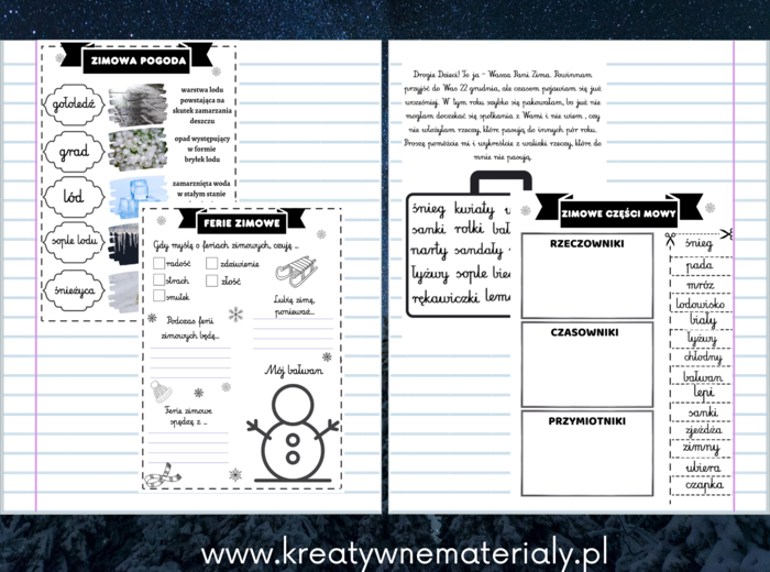 Wklejki do zeszytu - Zima