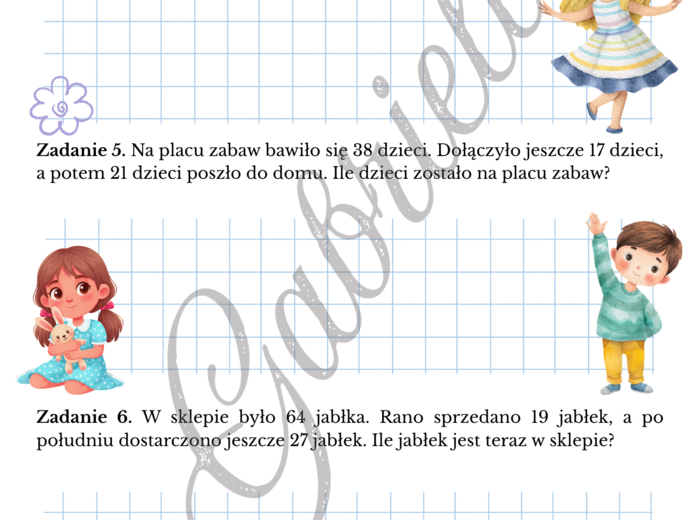 Karta pracy dodawanie i odejmowanie zadania tekstowe